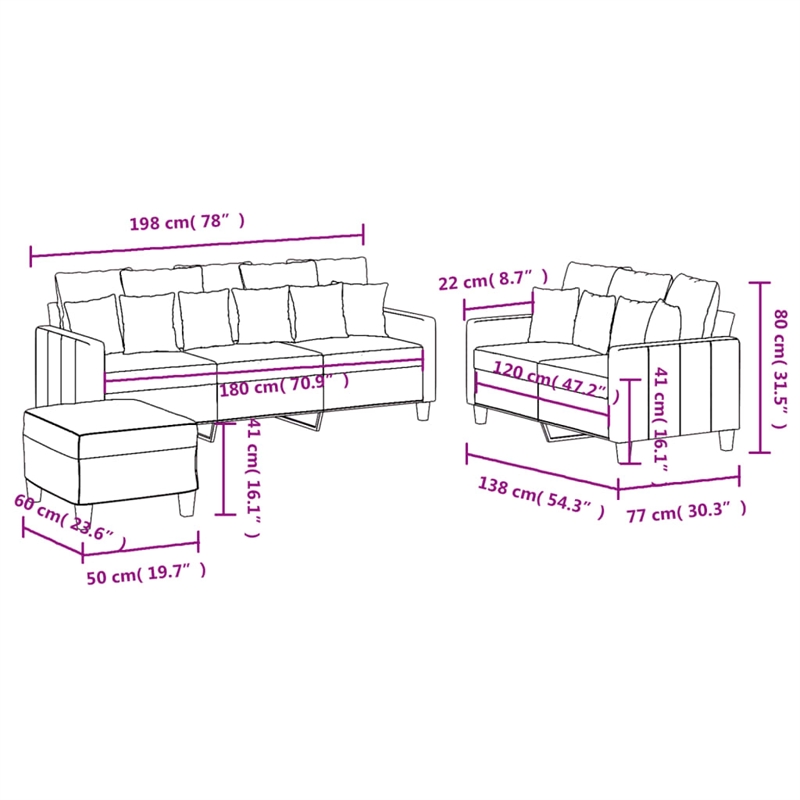 Bowery Hill Contemporary Metal Sofa Set in Dark Grey Polyester Fabric