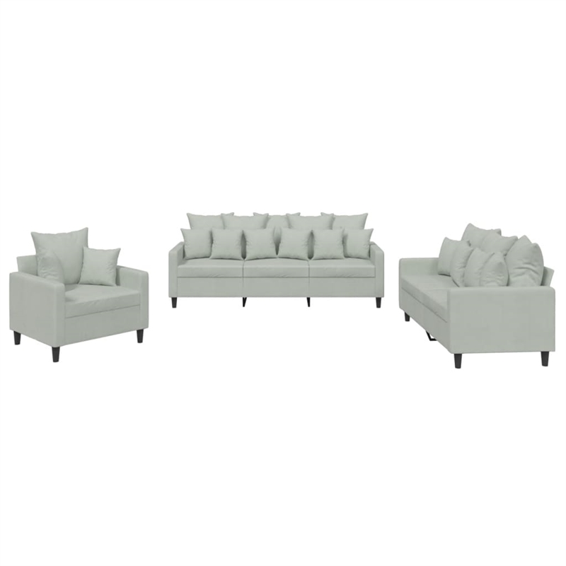 Bowery Hill Contemporary 3Piece Sofa Set in Light Gray Velvet