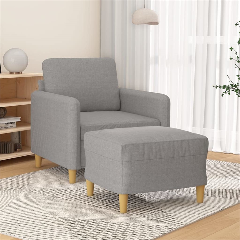 Bowery Hill Single Sofa Chair with Footstool in Light Grey Polyester