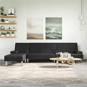 Bowery Hill Contemporary L-Shaped Sofa Bed in Black Faux Leather