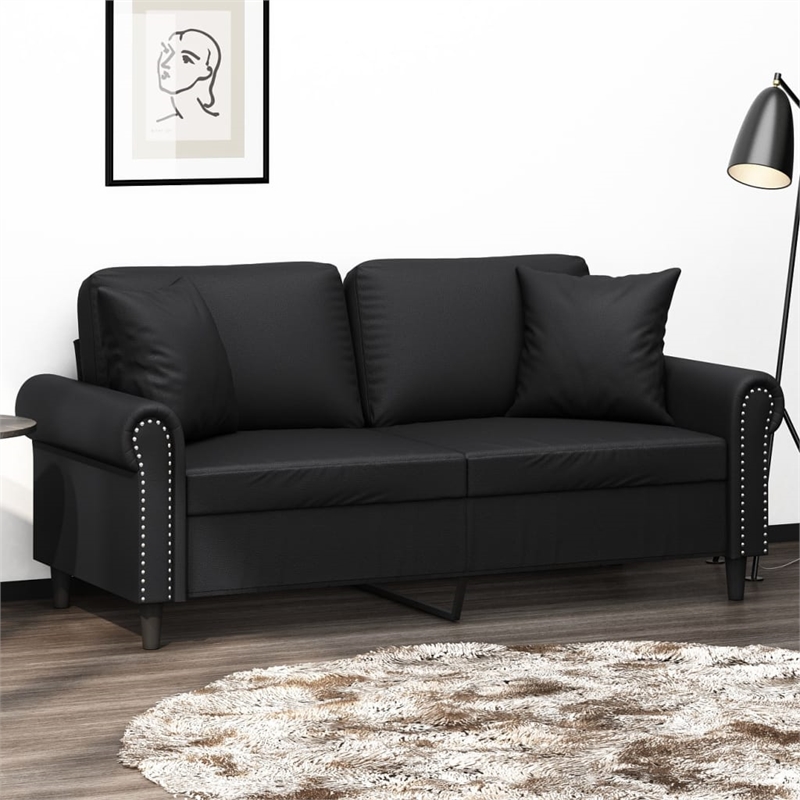 Bowery Hill Contemporary Fabric 2-Seater Sofa in Black Finish