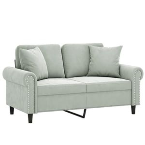 Bowery Hill Metal 2-Seater Sofa in Light Gray Polyester Velvet