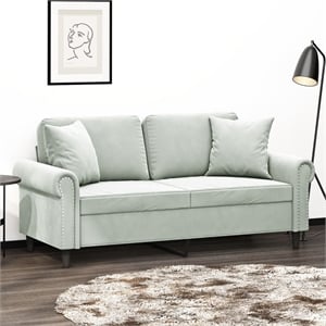 Bowery Hill Metal 2-Seater Sofa in Light Grey Polyester Velvet