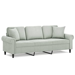 Bowery Hill Metal 3-Seater Sofa in Light Grey Polyester Velvet