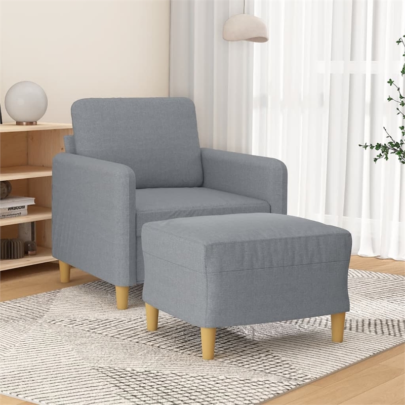 Bowery Hill Contemporary Single Sofa Chair with Footstool in Light Grey
