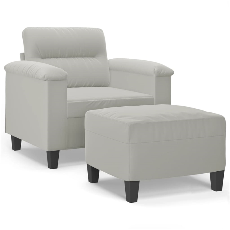 Bowery Hill Contemporary Single Sofa Chair with Footstool in Light Grey