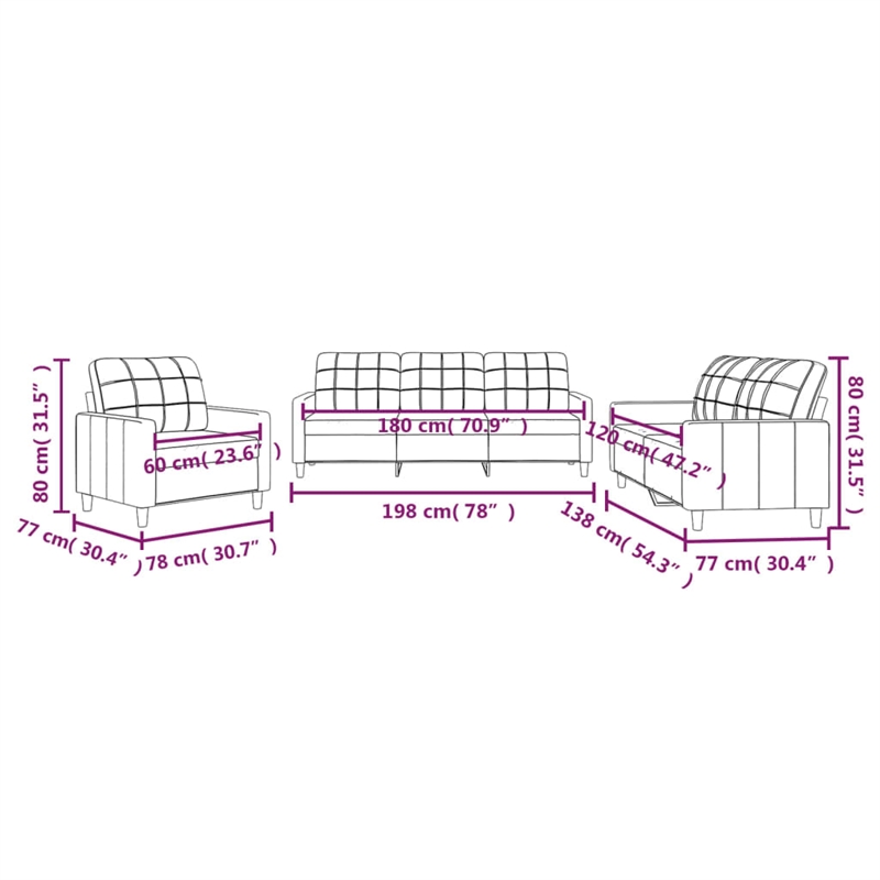 Bowery Hill Polyester Black Sofa Set Rectangular Seats 7 30.3