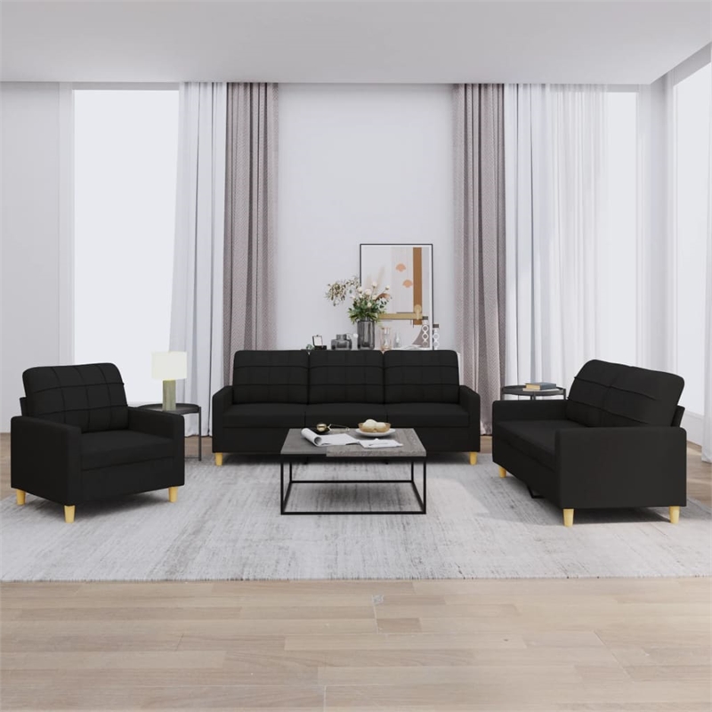 Bowery Hill Polyester Black Sofa Set Rectangular Seats 7 30.3