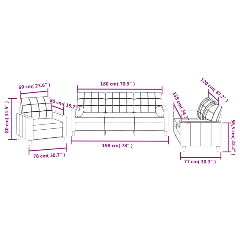 Bowery Hill Contemporary Metal Sofa Set in Dark Grey Polyester Fabric