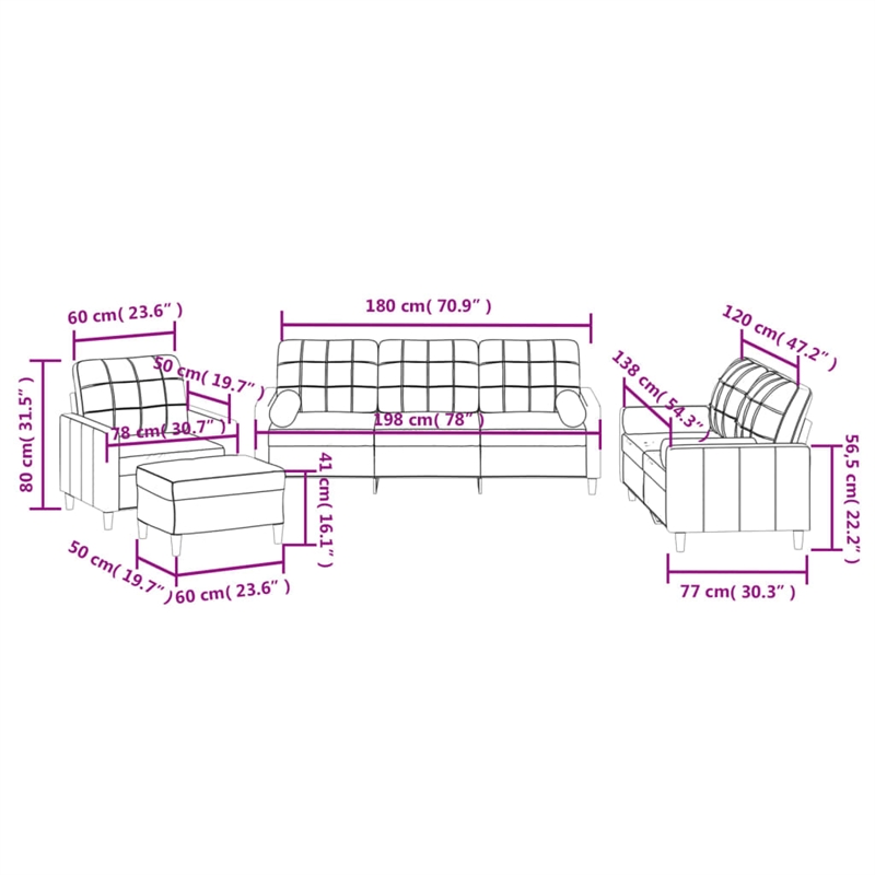 Bowery Hill Contemporary 4 Piece Sofa Set in Dark Gray Polyester