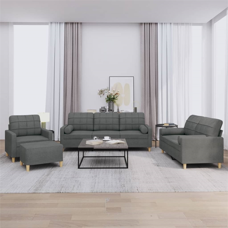 Bowery Hill Contemporary 4 Piece Sofa Set in Dark Gray Polyester