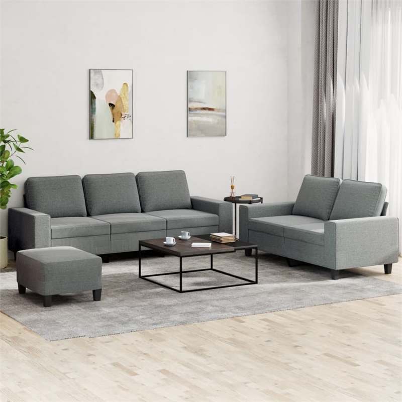 Bowery Hill Contemporary Metal Sofa Set in Dark Grey Polyester Fabric