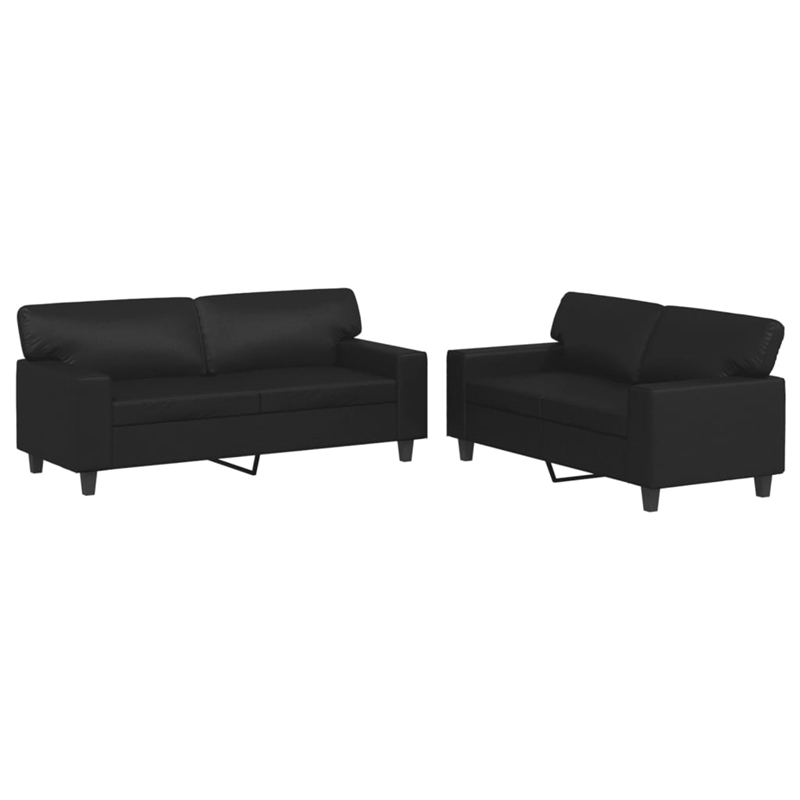 Bowery Hill Contemporary Metal 2-Seater Sofa Set in Black Faux Leather