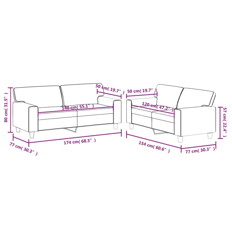 Bowery Hill Contemporary Metal 2-Seater Sofa Set in Black Faux Leather