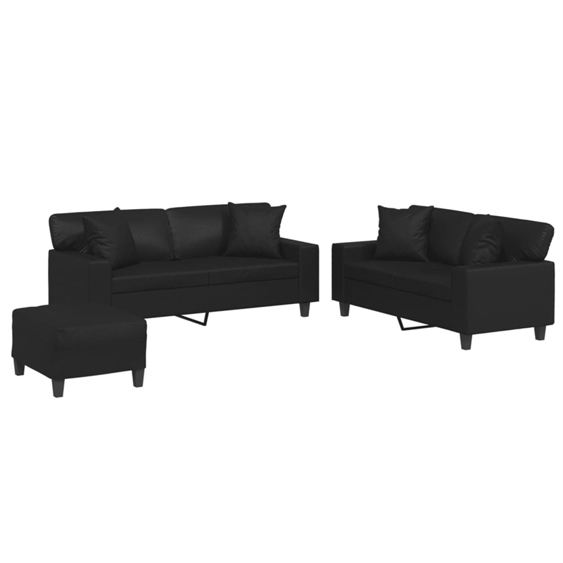 Bowery Hill Contemporary Faux Leather Sofa Set in Black Finish