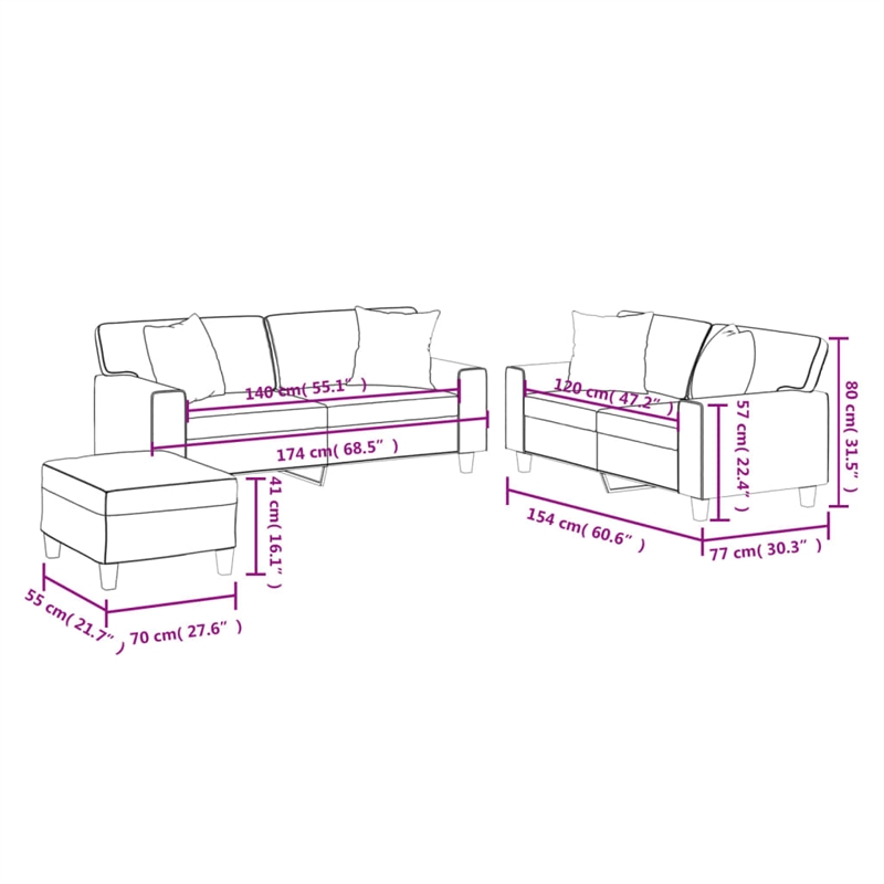 Bowery Hill Contemporary Faux Leather Sofa Set in Black Finish