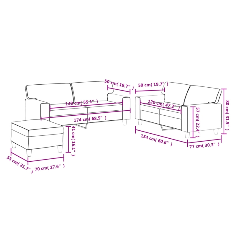 Bowery Hill 2-Seater Rectangular Sofa Set in Black Faux Leather