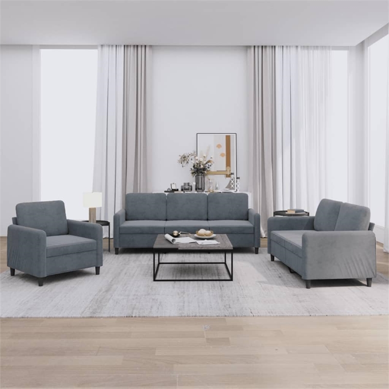 Bowery Hill Large Metal Sofa Set in Dark Grey Polyester Velvet