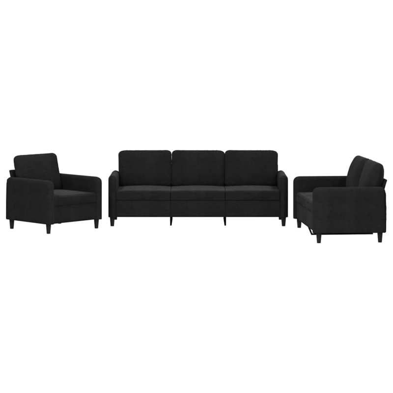 Bowery Hill Contemporary Sofa Set in Black Polyester Velvet Metal