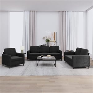 Bowery Hill Contemporary Sofa Set in Black Polyester Velvet Metal