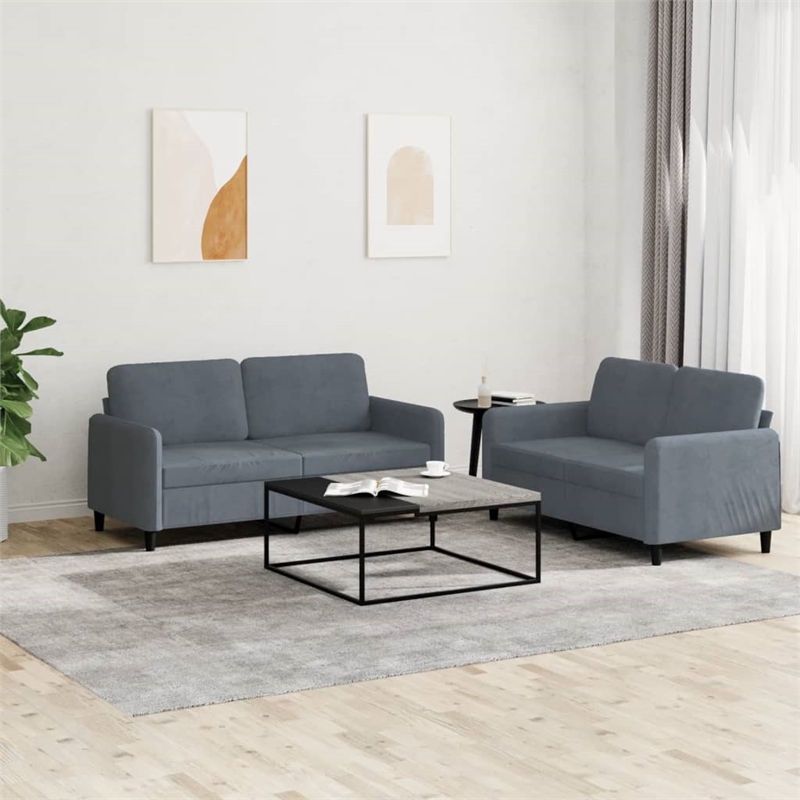 Bowery Hill Contemporary Metal Sofa Set in Dark Grey Polyester Velvet