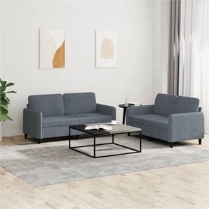 Bowery Hill Contemporary Metal Sofa Set in Dark Grey Polyester Velvet