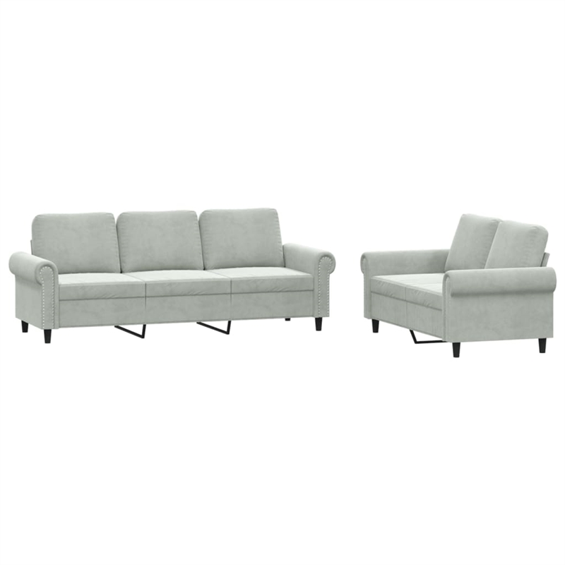 Bowery Hill Contemporary 2 Piece Sofa Set in Light Gray Velvet