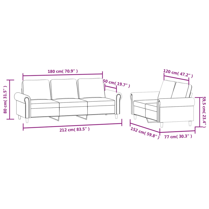 Bowery Hill Contemporary 2 Piece Sofa Set in Light Gray Velvet
