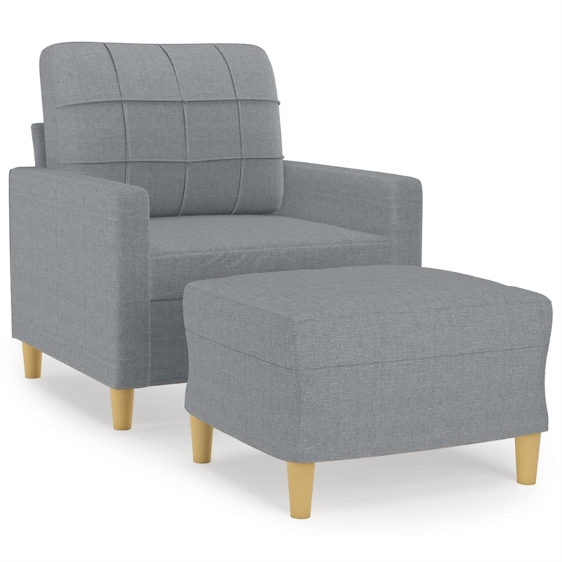 Bowery Hill Contemporary Single Sofa Chair with Footstool in Light Grey