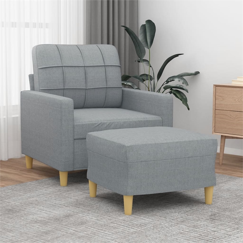 Bowery Hill Contemporary Single Sofa Chair with Footstool in Light Grey