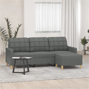 Bowery Hill Contemporary 3-Seater Sofa with Footstool in Dark Grey