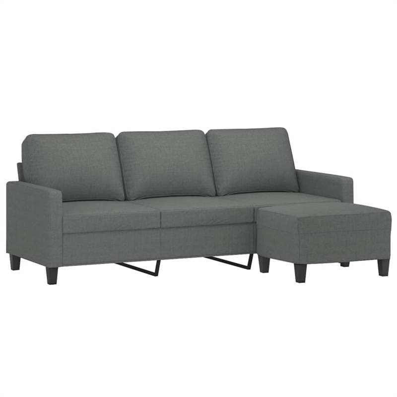 Bowery Hill Contemporary 3-Seater Sofa with Footstool in Dark Gray