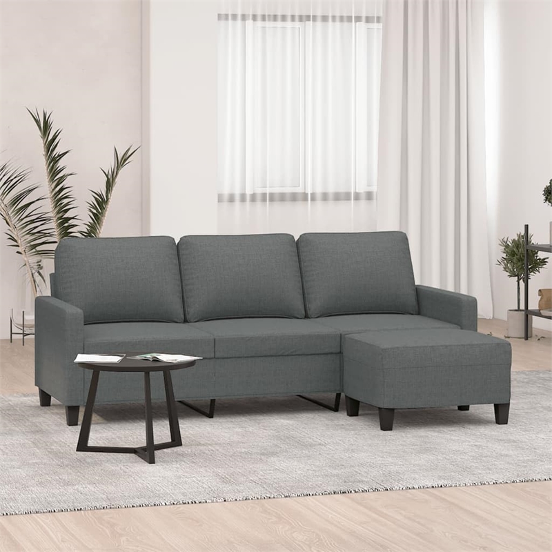 Bowery Hill Contemporary 3-Seater Sofa with Footstool in Dark Gray