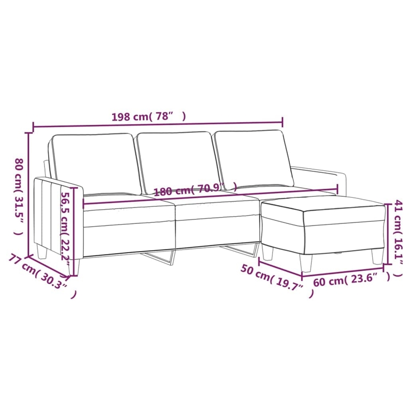 Bowery Hill Contemporary 3-Seater Sofa with Footstool in Dark Gray