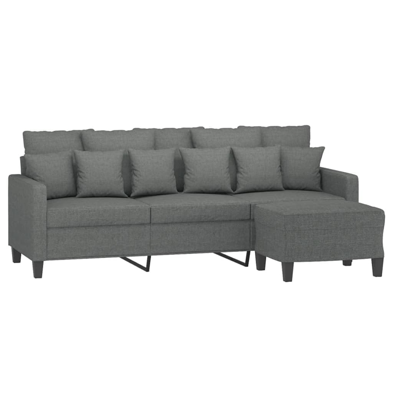 Bowery Hill Contemporary 3-Seater Sofa with Footstool in Dark Grey