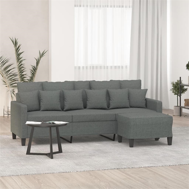 Bowery Hill Contemporary 3-Seater Sofa with Footstool in Dark Grey