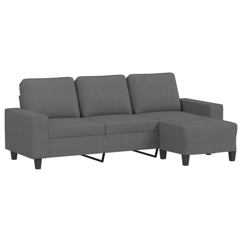 Bowery Hill Contemporary 3-Seater Sofa with Footstool in Dark Grey
