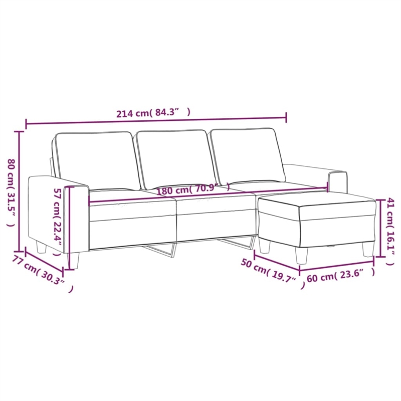 Bowery Hill Contemporary 3-Seater Sofa with Footstool in Dark Grey
