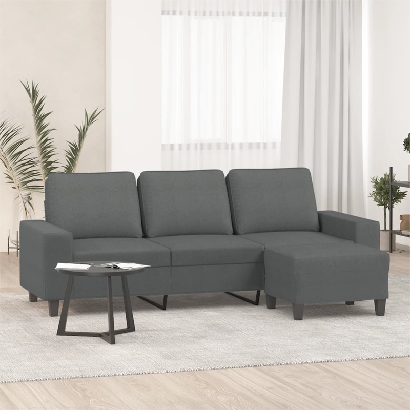 Bowery Hill Contemporary 3-Seater Sofa with Footstool in Dark Grey