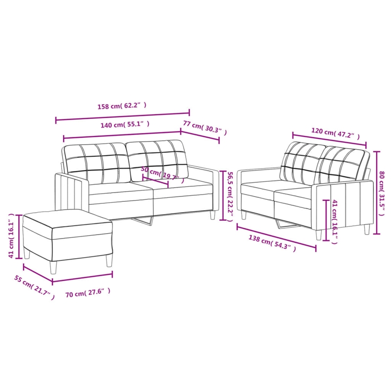 Bowery Hill Contemporary Rectangular Medium Sofa Set in Dark Gray Fabric