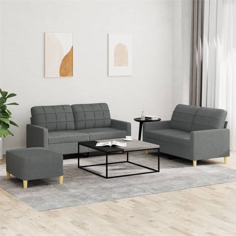 Bowery Hill Contemporary Rectangular Medium Sofa Set in Dark Gray Fabric
