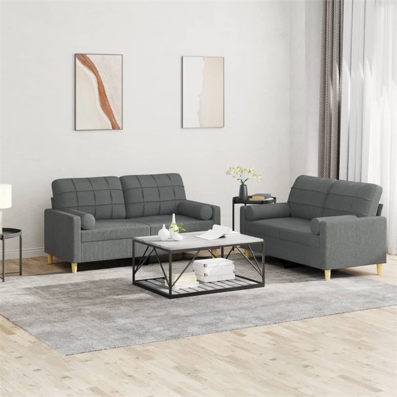 Bowery Hill Contemporary Sofa Set in Dark Grey Fabric Polyester