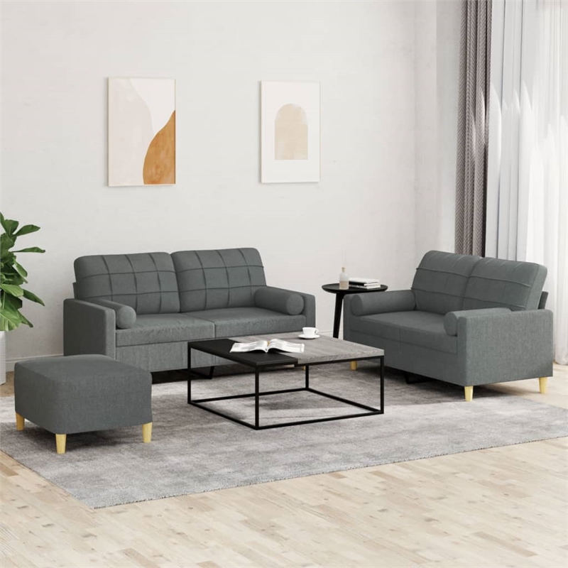 Bowery Hill Contemporary Sofa Set in Dark Grey Finish Polyester