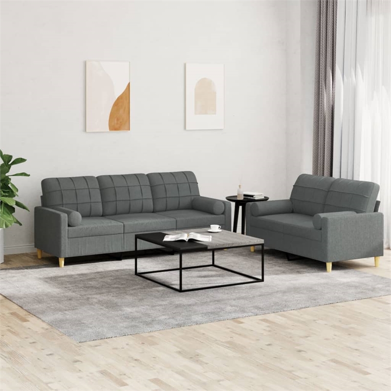 Bowery Hill Contemporary Sofa Set in Dark Gray Fabric Polyester
