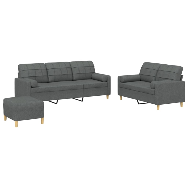 Bowery Hill Contemporary Sofa Set in Dark Grey Fabric Polyester