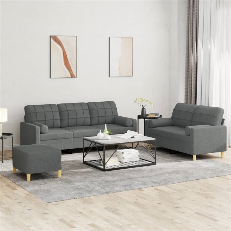 Bowery Hill Contemporary Sofa Set in Dark Grey Fabric Polyester