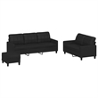 Bowery Hill Rectangular Large Sofa Set in Black Faux Leather