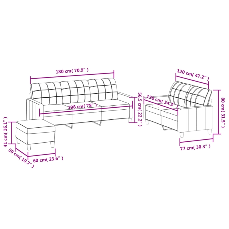 Bowery Hill Rectangular Large Sofa Set in Black Faux Leather