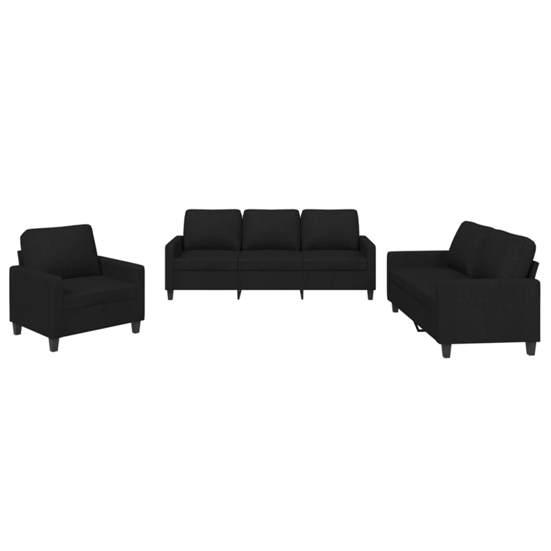 Bowery Hill Contemporary 3-Piece Sofa Set in Black Polyester