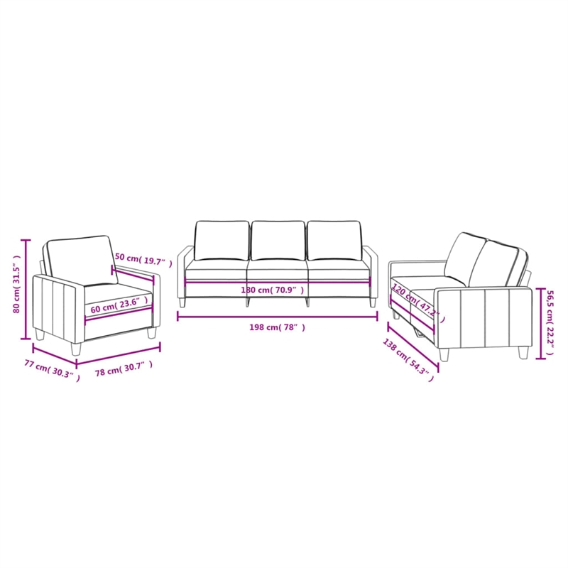 Bowery Hill Contemporary 3-Piece Sofa Set in Black Polyester